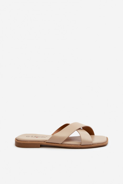 Damenhausschuhe mit breitem Absatz aus Öko-Leder S.Barski KV27-002 beige