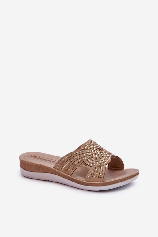 Bequeme Damenhausschuhe mit funkelnden Augen Inblu BV000037 beige Bequeme Damenhausschuhe mit funkelnden Augen Inblu BV000037 beige