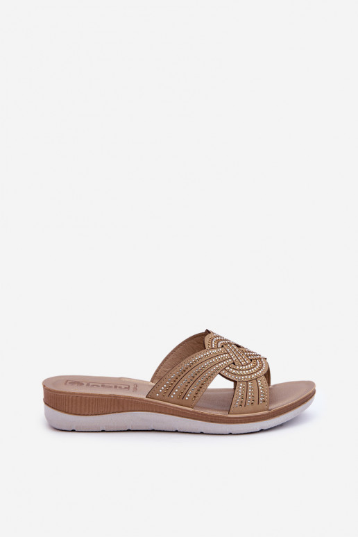 Bequeme Damenhausschuhe mit funkelnden Augen Inblu BV000037 beige Bequeme Damenhausschuhe mit funkelnden Augen Inblu BV000037 beige