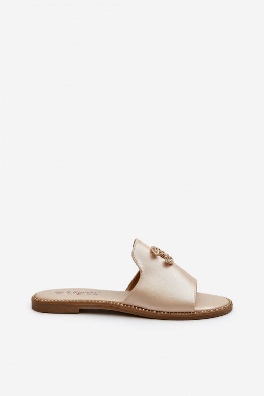 Damen-Hausschuhe im eleganten Stil mit Glitzer und Ornamenten S.Barski KV27-050 in Goldfarbe Damen-Hausschuhe im eleganten Stil mit Glitzer und Ornamenten S.Barski KV27-050 in Goldfarbe