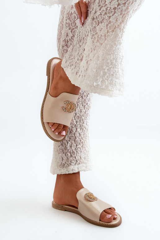 Damen-Hausschuhe im eleganten Stil mit Glitzer und Ornamenten S.Barski KV27-050 in Goldfarbe Damen-Hausschuhe im eleganten Stil mit Glitzer und Ornamenten S.Barski KV27-050 in Goldfarbe