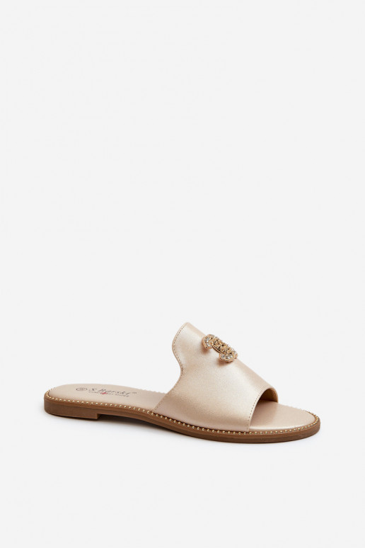 Damen-Hausschuhe im eleganten Stil mit Glitzer und Ornamenten S.Barski KV27-050 in Goldfarbe Damen-Hausschuhe im eleganten Stil mit Glitzer und Ornamenten S.Barski KV27-050 in Goldfarbe