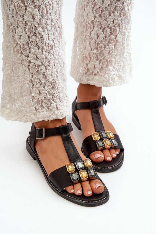 Elegante Damensandalen mit verzierten Details S.Barski KV27-030 in der Farbe Schwarz Elegante Damensandalen mit verzierten Details S.Barski KV27-030 in der Farbe Schwarz