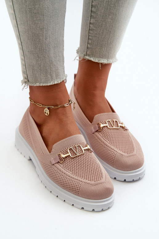 Damenmokassins mit breiten Absätzen Ze goldfarben Detalem rosafarben Limentia Damenmokassins mit breiten Absätzen Ze goldfarben Detalem rosafarben Limentia