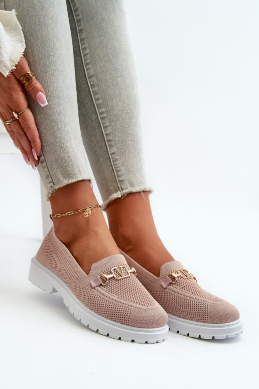 Damenmokassins mit breiten Absätzen Ze goldfarben Detalem rosafarben Limentia Damenmokassins mit breiten Absätzen Ze goldfarben Detalem rosafarben Limentia