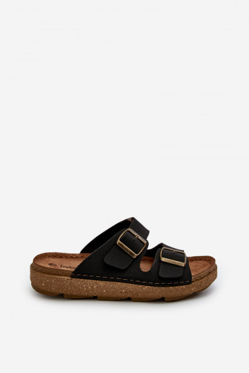 Einfache, bequeme Hausschuhe für Herren mit Schnallen, Inblu MT000016, schwarze Farbe 2