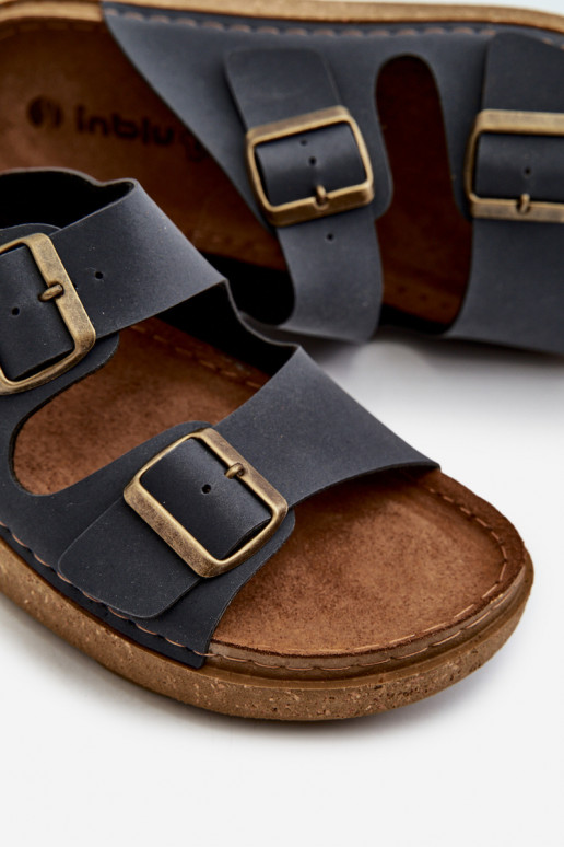 Einfache bequeme Hausschuhe für Herren mit Schnallen Inblu MT000016 dunkelblaue Farbe
