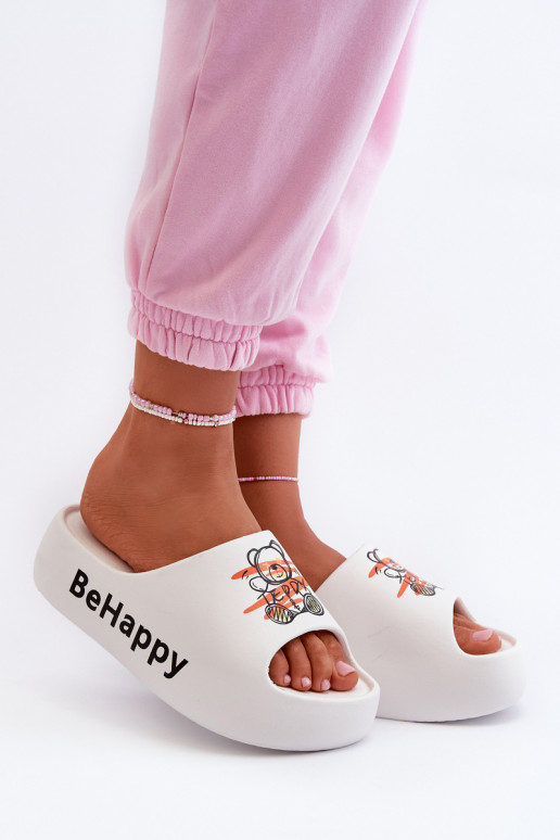 Leichte Damenhausschuhe mit massiver Sohle. Mit Teddybär. Leichte Hausschuhe in der weißen Farbe Serefina Leichte Damenhausschuhe mit massiver Sohle. Mit Teddybär. Leichte Hausschuhe in der weißen Farbe Serefina