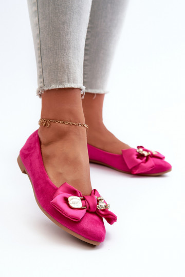 Damen-Ballerinas aus Öko-Wildleder mit Bändern I Broszka rosa Farbe Satris