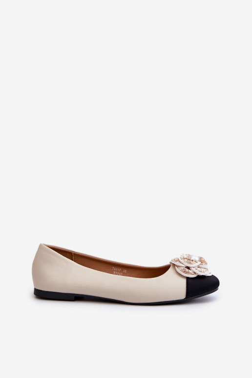 Ballerinas Damen aus Öko-Leder mit verziertem Detalem in Beige von Divinella