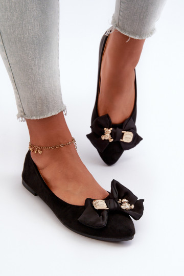 Damen-Ballerinas aus Öko-Wildleder mit Bändern I Broszka schwarz Farbe Satris