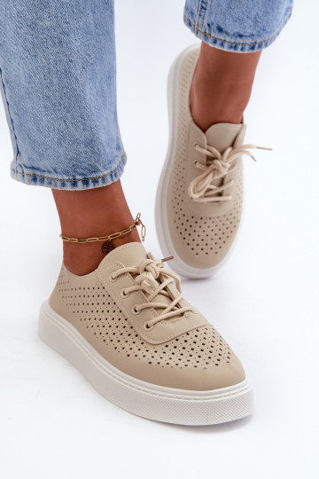 mit durchbrochenen Elementen Freizeitschuhe Sneakers Modell Schuhe mit Plateau beige Tanvi