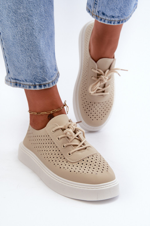 mit durchbrochenen Elementen Freizeitschuhe Sneakers Modell Schuhe mit Plateau beige Tanvi