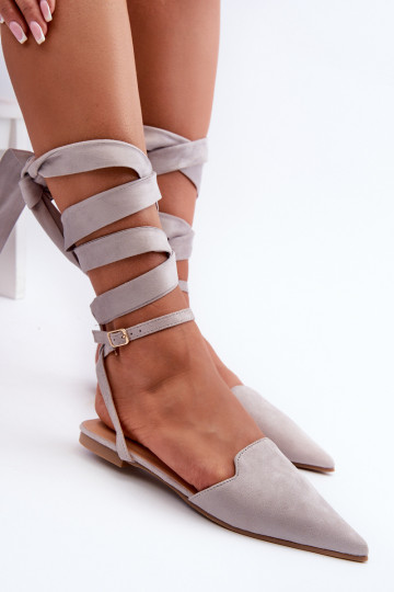 Ballerinas mit Bändern aus Öko-Wildleder Z Spitze Schuhe grau Ellesara