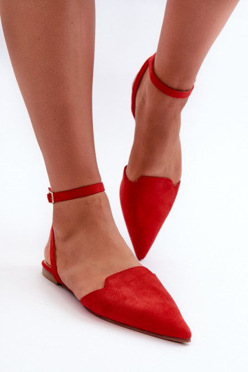 Ballerinas mit Bändern aus Öko-Wildleder Z Spitze Schuhe rot Ellesara