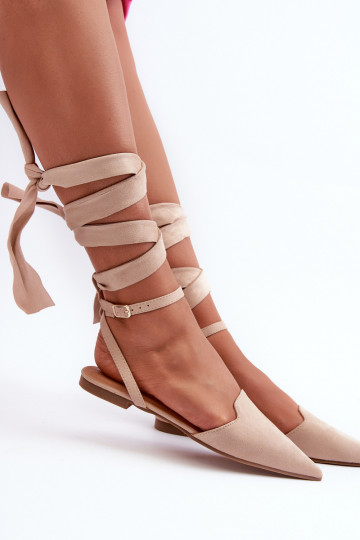 Ballerinas mit Bändern aus Öko-Wildleder Z Spitze Schuhe beige Ellesara