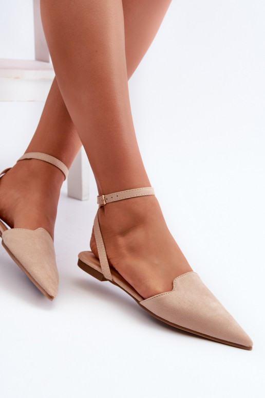 Ballerinas mit Bändern aus Öko-Wildleder Z Spitze Schuhe beige Ellesara