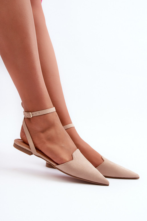Ballerinas mit Bändern aus Öko-Wildleder Z Spitze Schuhe beige Ellesara