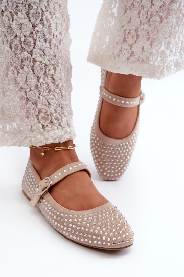 Öko-Wildleder-Ballerinas in Ozdobione mit Strasssteinen beige Tinara