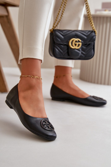 Ballerinas Damen mit Ornamenten Eco-Leder in der Farbe Schwarz Rhodike