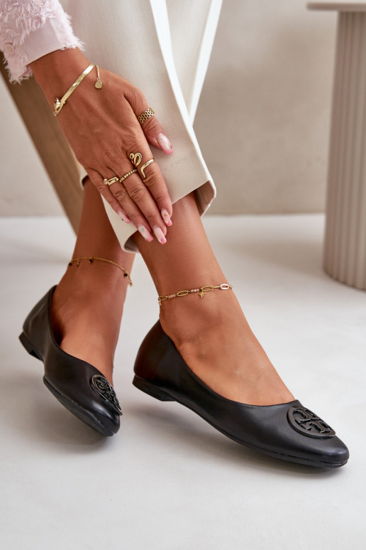 Ballerinas Damen mit Ornamenten Eco-Leder in der Farbe Schwarz Rhodike