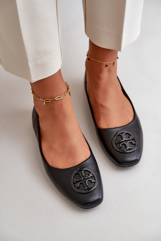 Ballerinas Damen mit Ornamenten Eco-Leder in der Farbe Schwarz Rhodike