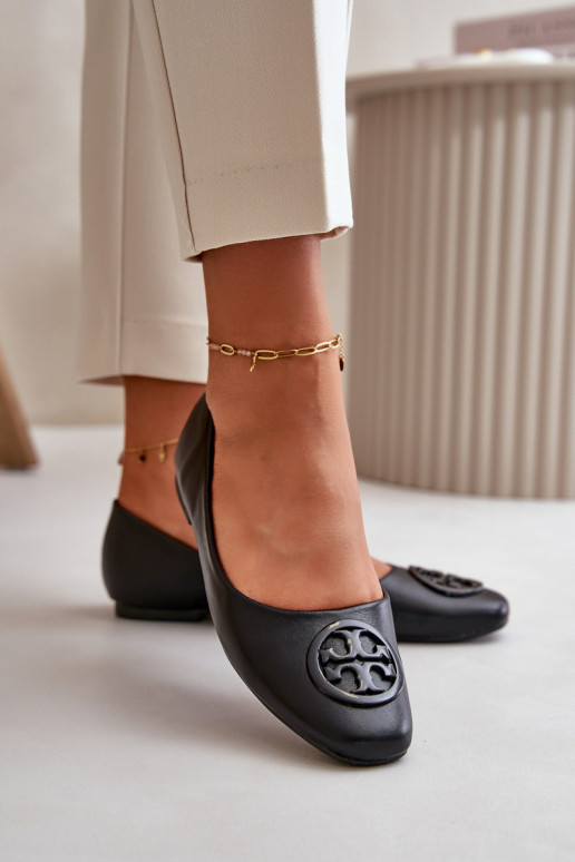 Ballerinas Damen mit Ornamenten Eco-Leder in der Farbe Schwarz Rhodike