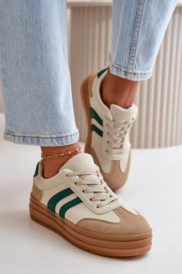 Sneakers Modell Schuhe Damen mit Plateau beige-grüne Farbe Nesonice