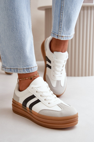 Sneakers Modell Schuhe Damen mit Plateau weiß-graue Farbe Nesonice