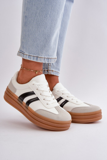 Sneakers Modell Schuhe Damen mit Plateau weiß-graue Farbe Nesonice 2