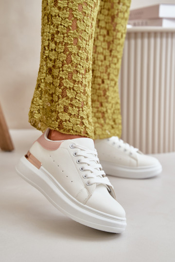 Niedrige Freizeitschuhe mit Plateau aus Öko-Leder Weiß-Rosa Nevelena
