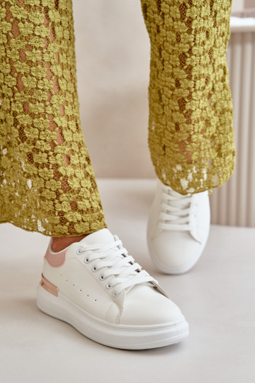 Niedrige Freizeitschuhe mit Plateau aus Öko-Leder Weiß-Rosa Nevelena 2