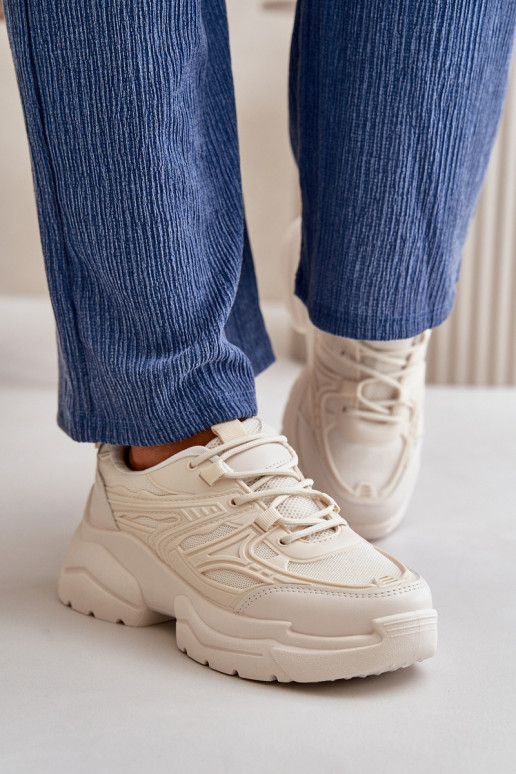 Sportschuhe Sneakers Modell Schuhe Damen mit modischen massiven Sohlen Elfenbein Lerista Sportschuhe Sneakers Modell Schuhe Damen mit modischen massiven Sohlen Elfenbein Lerista