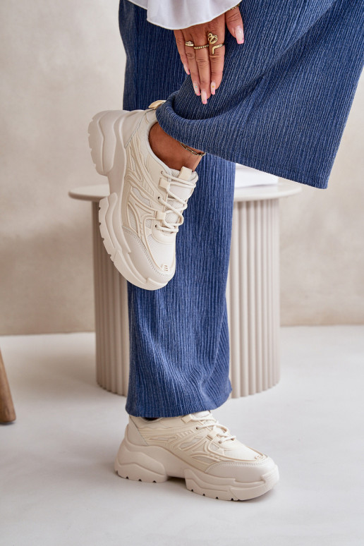 Sportschuhe Sneakers Modell Schuhe Damen mit modischen massiven Sohlen Elfenbein Lerista Sportschuhe Sneakers Modell Schuhe Damen mit modischen massiven Sohlen Elfenbein Lerista