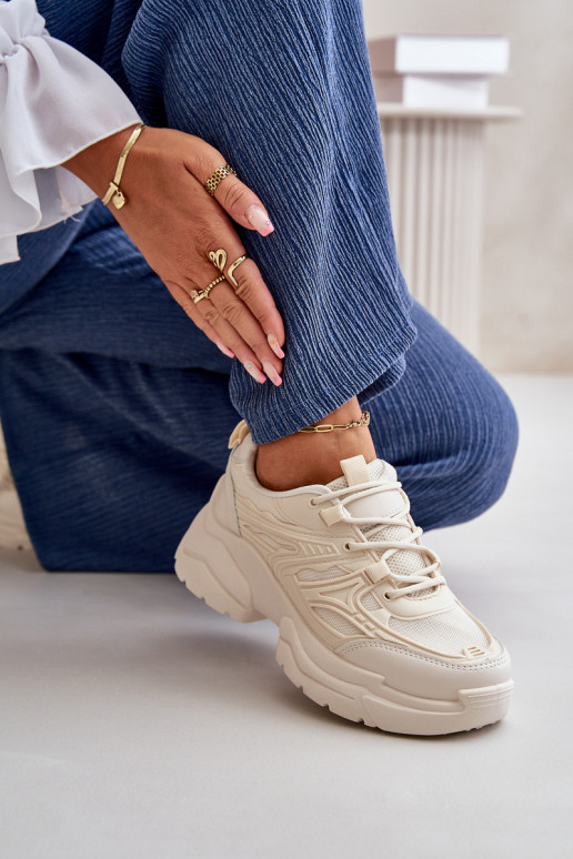 Sportschuhe Sneakers Modell Schuhe Damen mit modischen massiven Sohlen Elfenbein Lerista Sportschuhe Sneakers Modell Schuhe Damen mit modischen massiven Sohlen Elfenbein Lerista