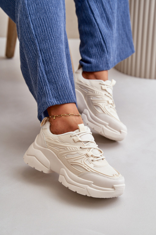 Sportschuhe Sneakers Modell Schuhe Damen mit modischen massiven Sohlen Elfenbein Lerista Sportschuhe Sneakers Modell Schuhe Damen mit modischen massiven Sohlen Elfenbein Lerista