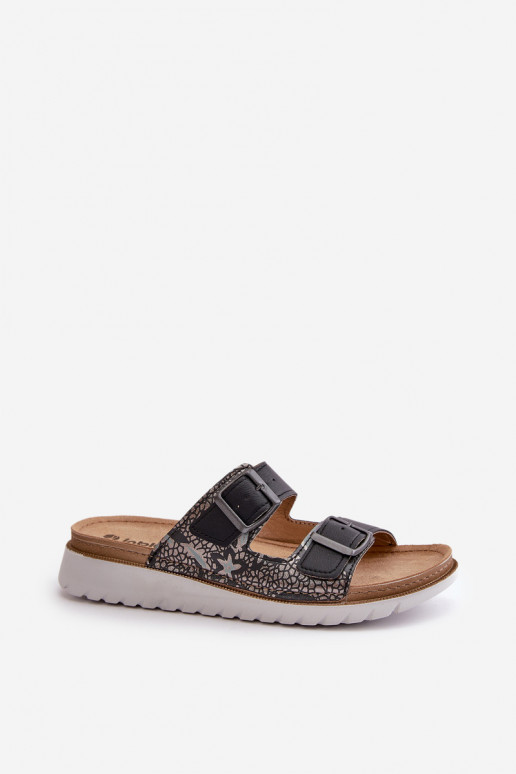 Bequeme Damen-Hausschuhe mit Schnallen Inblu CN000033 dunkelblau