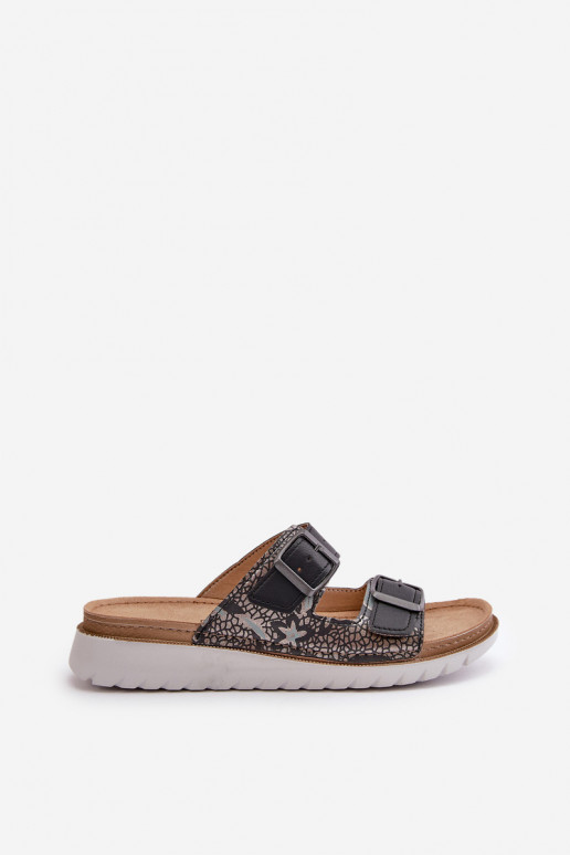 Bequeme Damen-Hausschuhe mit Schnallen Inblu CN000033 dunkelblau