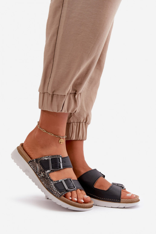 Bequeme Damen-Hausschuhe mit Schnallen Inblu CN000033 dunkelblau