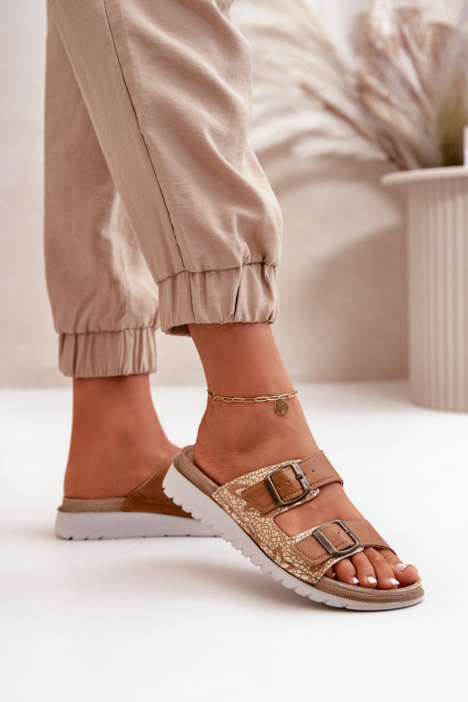 Bequeme Damenhausschuhe mit Schnallen Inblu CN000033 braune Farbe Bequeme Damenhausschuhe mit Schnallen Inblu CN000033 braune Farbe