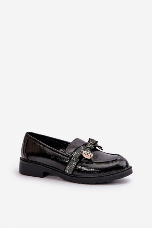 mit Lackeffekt Damenmokassins mit Bändern S.Barski HY42-331A schwarze Farbe mit Lackeffekt Damenmokassins mit Bändern S.Barski HY42-331A schwarze Farbe