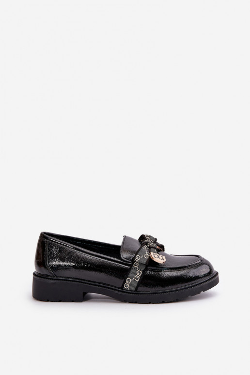 mit Lackeffekt Damenmokassins mit Bändern S.Barski HY42-331A schwarze Farbe mit Lackeffekt Damenmokassins mit Bändern S.Barski HY42-331A schwarze Farbe