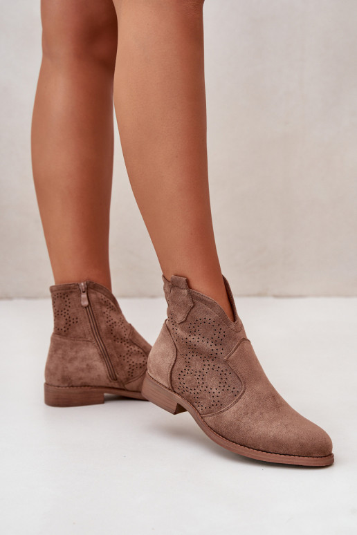 Durchbrochene Stiefeletten Damen mit weitem Absatz braun S.Barski HY42-151 Durchbrochene Stiefeletten Damen mit weitem Absatz braun S.Barski HY42-151
