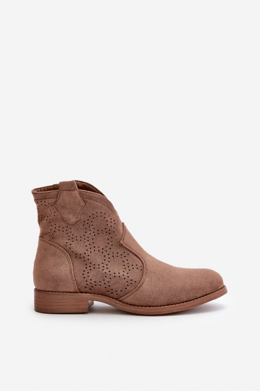 Durchbrochene Stiefeletten Damen mit weitem Absatz braun S.Barski HY42-151 Durchbrochene Stiefeletten Damen mit weitem Absatz braun S.Barski HY42-151