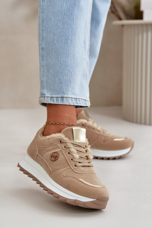 Sportschuhe Damen erwärmt mit Fell innen mit Plateau-Khaki-Farbe Lerisas