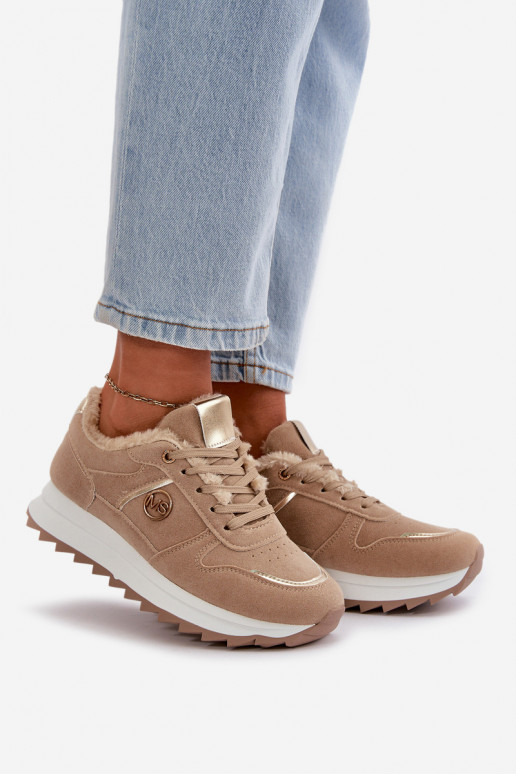Sportschuhe Damen erwärmt mit Fell innen mit Plateau-Khaki-Farbe Lerisas
