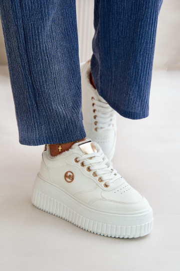 Turnschuhe Modell Schuhe Sportschuhe Damen erwärmt mit modischen massiven Sohlen weiße Farbe Ardiela