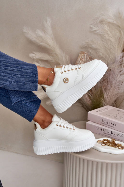 Turnschuhe Modell Schuhe Sportschuhe Damen erwärmt mit modischen massiven Sohlen weiße Farbe Ardiela