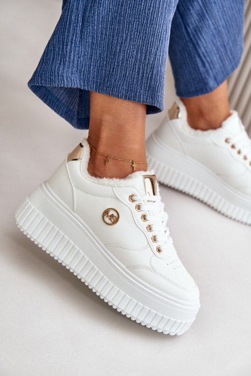 Turnschuhe Modell Schuhe Sportschuhe Damen erwärmt mit modischen massiven Sohlen weiße Farbe Ardiela