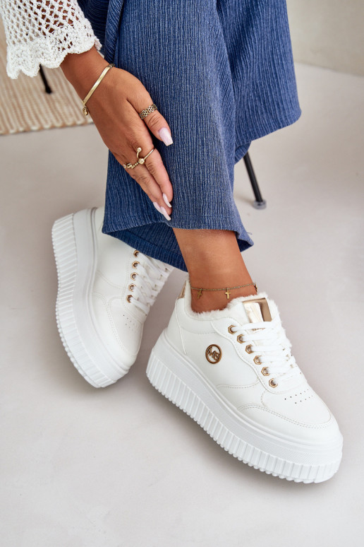 Turnschuhe Modell Schuhe Sportschuhe Damen erwärmt mit modischen massiven Sohlen weiße Farbe Ardiela